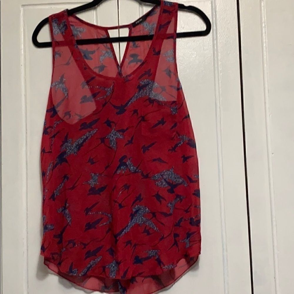Poetry sheer print blouse racer back size large